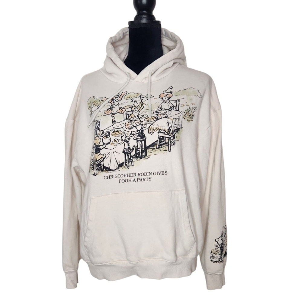 Disney Winnie The Pooh Birthday Party Embroidered Cream Hoodie Sweatshirt